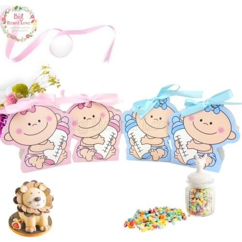 12pcs/set Baby Girl And Boy Paper Gift Box Party Baby Shower Candy Box Baby Feeding Bottle Birthday Party Decorations Kids