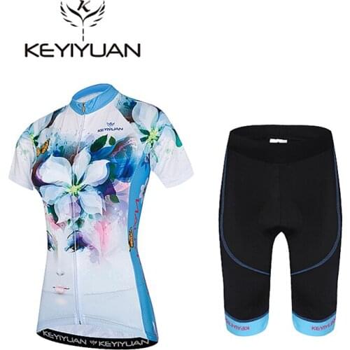 2018 KEYIYUAN Flower pattern Cycling Jersey Womens Jerseys Cycling Jerseys Short-sleeved Breathable Jerseys
