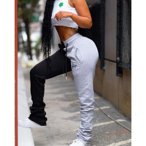 2020 new solid color jogger sweat pant plus size ruched leggings bell bottom stacked pants women