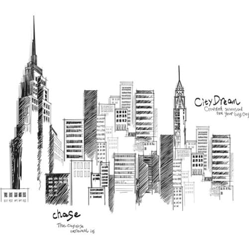 Large creative bedroom wall decoration living room TV background wall sticker city building stickers Removable Self-adhesiv