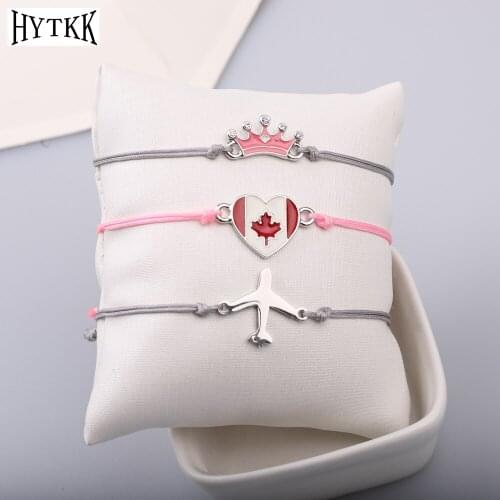 Stainless steel Woven Adjustable Crown/National Flag/Aircraft Lucky Children Bracelets Femme Jewelry Letters bungle bracelet