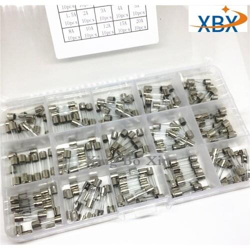 15Kinds 150pcs 5*20 Fast-blow Glass Tube Fuses Car Glass Tube Fuses Assorted Kit 5X20 with Box fusiveis 0.1A-20A Household Fuses