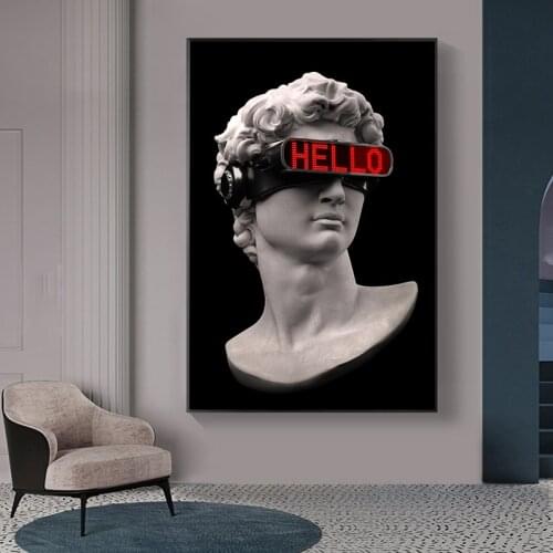 Black Background Vaporwave Sculpture of David Canvas Art Posters Canvas Paintings on The Wall Art Pictures for Home Decor
