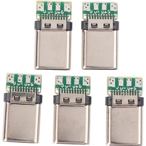 Hot sale 5Pcs 5A 30V USB 3.1 Type C Male DIY Solder Plug Connector Socket Attached PC Board