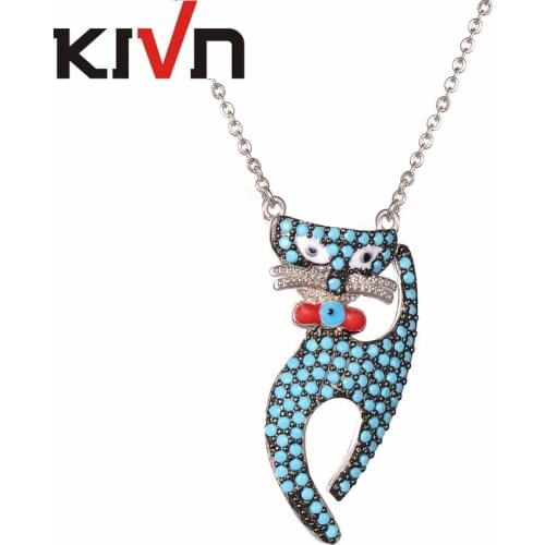 KIVN Fashion Jewelry CZ Cubic Zirconia Cute Animal Cat Pendant Necklaces for Women Promotion Birthday Girls Mothers Day Gifts