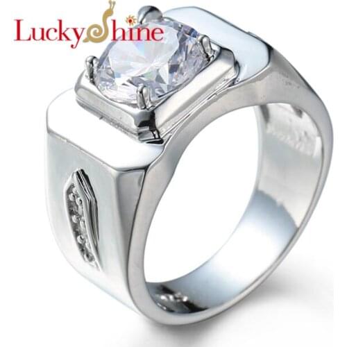 Classic AAAA Unique Fire Round White Cubic Zirconia Silver Rings for Men Wedding Rings for Women Party Holiday Christmas Gifts