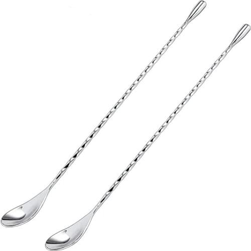 Cocktail Spoon Bar Mixing Shaker Spoon Stirring Spoon Long Handle Stainless Steel Spiral Pattern , 12 Inch