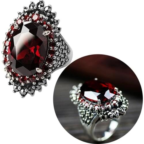 Crystal Rings Vintage Trendy Red Blue Silver Color Crystal Valentines Day Party Wedding Ring for Women Gift Hyperbole Jewelry