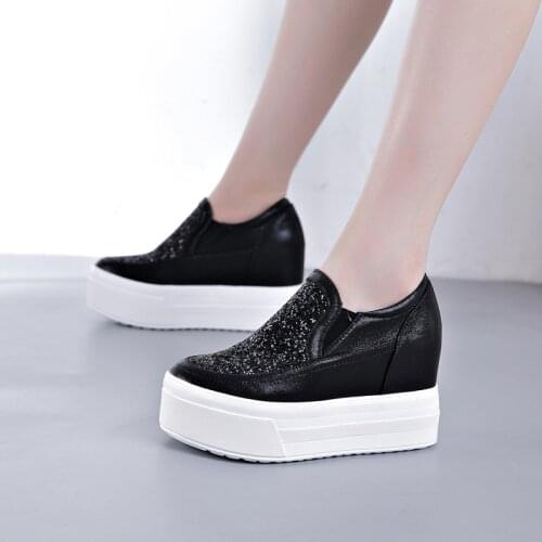 9CM Wedge Sneakers with Sequins Chunky Sole Silver Platform Shoes Girls Sneaker Heels Wedge Sport Shoes Woman Platform Sneakers