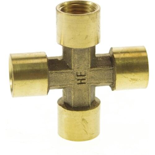 1/4" BSP 4 Way Female Cross Pipe Brass Adapter Coupler Fitting Connectors