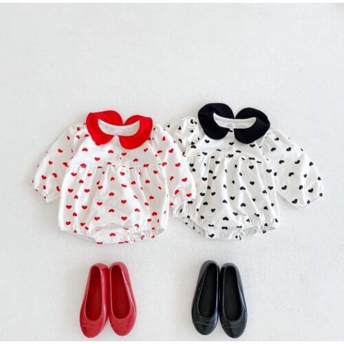Summer Baby Girls Korean Style Doll Collar Heart Pattern Romper