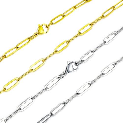 Fashion Width 4mm Gold/Steel Stainless Steel Chain Classic Necklace for Women Man Trendy Jewelry Gifts