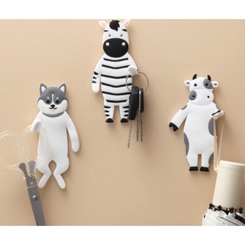 Cartoon Animals Wall Hanging Hook Nail-Free No-Trace Removable Kitchen Fridge Home Decoration Hooks Door Key Holder Storage Hook
