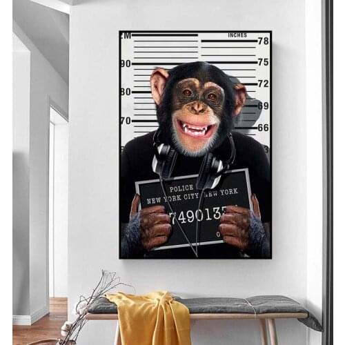 Funny Animal Art Criminal Monkey Canvas Paintings Wall Art Posters Prints Wall Pictures for Living Room Home Wall Cuadros Decor