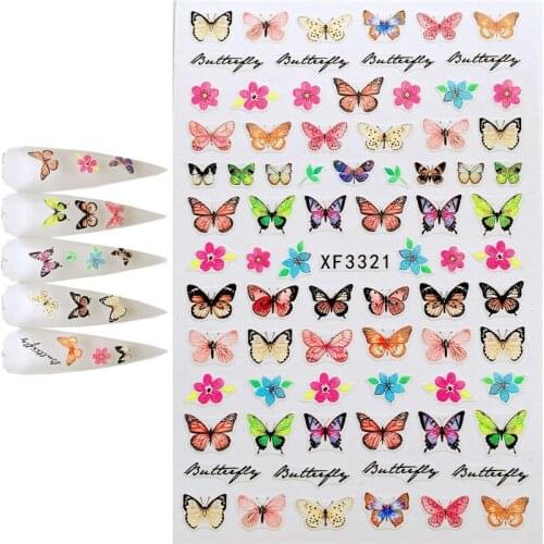 Newest XF3321 butterflies design 3d nail sticker Japan Korea type DIY decal decoration tools for nail tips