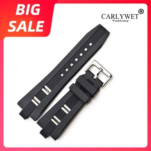 CARLYWET 26x9mm New Hot Top Quality Black Waterproof Silicone Rubber Black Replacement Watch Band Watch Strap Belt For Bvlgari