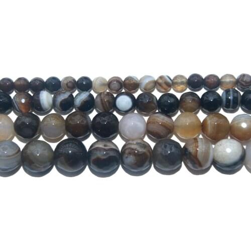 Faceted Natural Stone Coffee Stripe Agates Round Beads 6 8 10 12MM Pick Size For Jewelry Making DIY Bracelet Necklace Material
