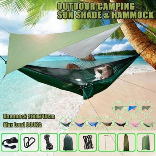 Portable ParachuteCamping Hammock and Rain Fly Lightweight Nylon Hammock Mosquito Net Tree Straps for Hiking Camping Travel