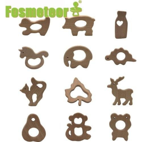 Fosmeteor 10pc Baby Teether Beech Pacifier Pendant BPA Free Wood Rodent Animal Teething Necklace Childrens Good Nurse Gift