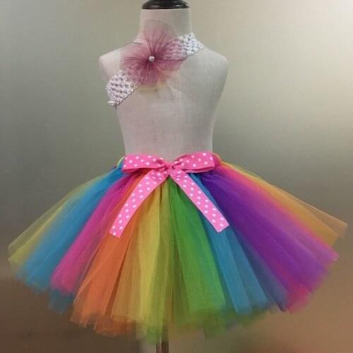 Rainbow Tutu Skirts Baby Girls Tulle Skirts Ballet Dance Pettiskirt Tutus with Polka Dots Bow and Headband Set Kids Party Skirts