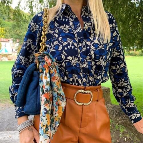 Pierro Floral Printed Shirt Women Summer Autumn Long Sleeve Button Up Casual Blouse Vintage Chic Office Lady Tunic Top 2021