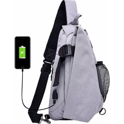 Men Chest Pack Sling Bag Crossbody Shoulder Triangle Rucksack with USB Charging Port&Headphone Port Outdoor Hiking Bags Daypacks