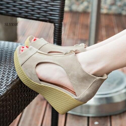 SLYXSH Summer Shoes Woman Platform Sandals Women Soft Leather Casual Peep Toe Gladiator Wedges Women Sandals