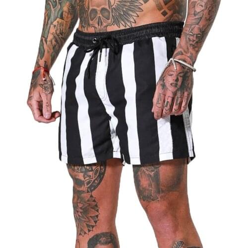 Mens Shorts Breathable stripe Fitness Bodybuilding compression Fashion Casual Gyms male Joggers Workout Beach Slim short Pants