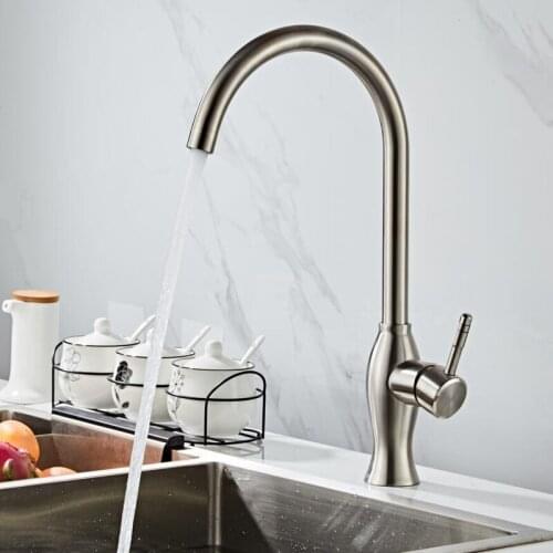 360 Single Handle Single Hole Kitchen Faucet Mixers Sink Tap Kitchen Faucet Modern Hot and Cold Water Brushed Nickel Kitchen Tap