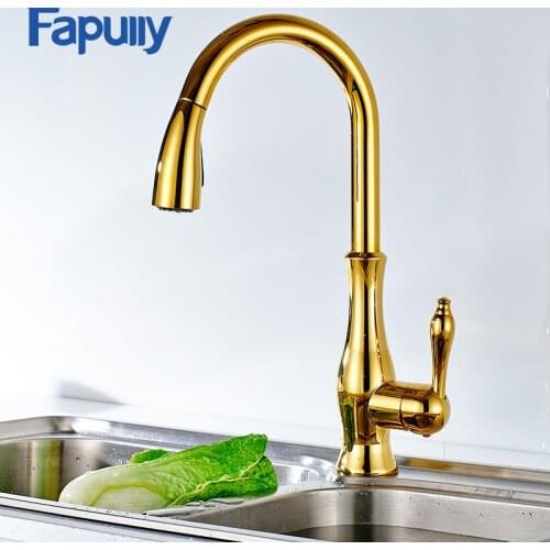 Fapully Kitchen Faucet Mixer Pull Out Down Deck Mounted Kitchen Faucet Mixer Cold and Hot Deck Mounted Faucet Taps 207-33N