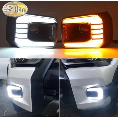 LED Daytime Running Light For Toyota Hilux Revo Rocco 2020 2021 Yellow Turn Signal Relay Waterproof 12V DRL Fog Lamp Decoration