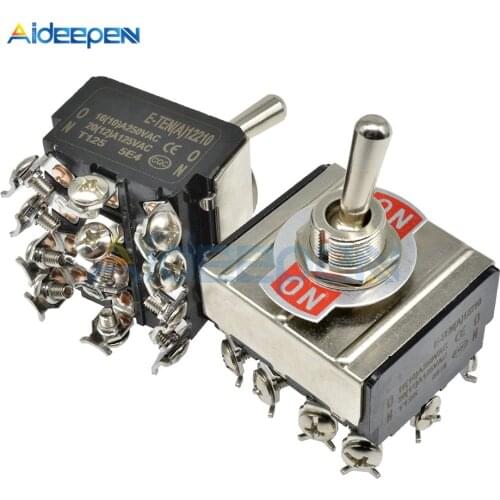 High Precision E-TEN(A)12210 Toggle Switch Black 12 Pin ON-ON Switch Silver Contactor 50000 Times Lifespan 250V 16A 36.8*33MM