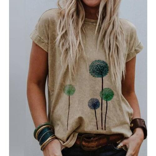 Dandelion Printing Womens T Shirt Fashion Sexy Loose Woman Tshirts Short Sleeve Aesthetic T-shirt 2021 Mujer Camisetas
