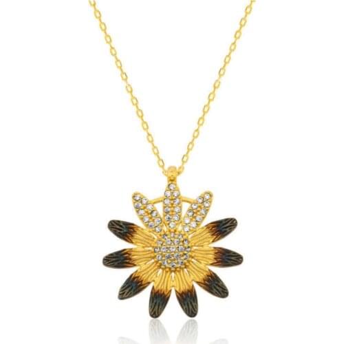 Womens Silver Yellow Daisy Necklace PT2610630