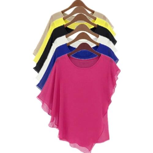 16 Color Plus size 5XL 6XL Ladies Chiffon Blouses chiffon shirts blusas,Batwing sleeve tops shirts women asymmetric shirts