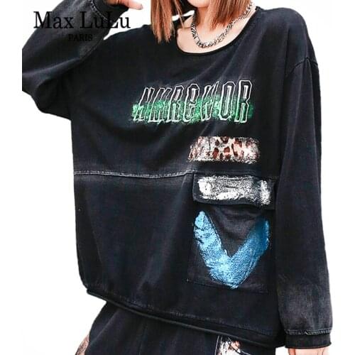 Max LuLu 2021 Autumn Womens Harajuku Vintage T-shirts European Style Gothic Punk Casual Tops Ladies Hip Hop Black Loose Clothes