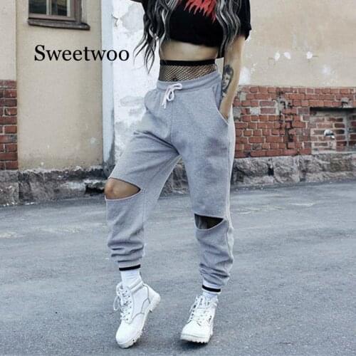 Women in hip hop dance sweatpants loose Hole autumn pants trousers for women Womens pants