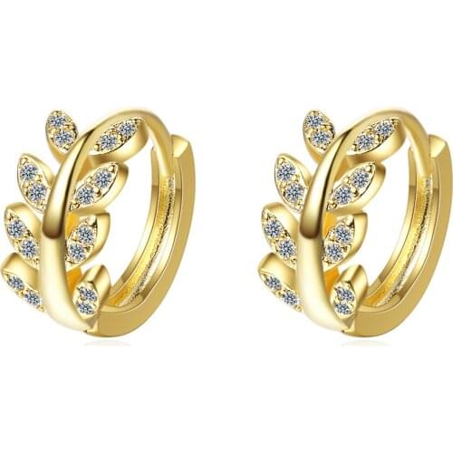 Gold Circle Round Glitter Leaf Bling Cubic Zirconia 925 Sterling Silver Hoop Earrings For Women Designer Fashion Korean Jewelry