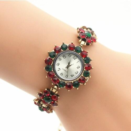 100pcs/lot unique color crystal luxury diamond beaded bracelet watch wrap quartz crystal watch for women wholesale wristwatch
