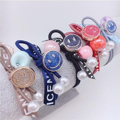 300pcs/lot Fabrics Bowknot Ribbon Happy Face Hair Bands Elasticity Double-deck Rubber Band Hair Styling Tools Accessories HA1187