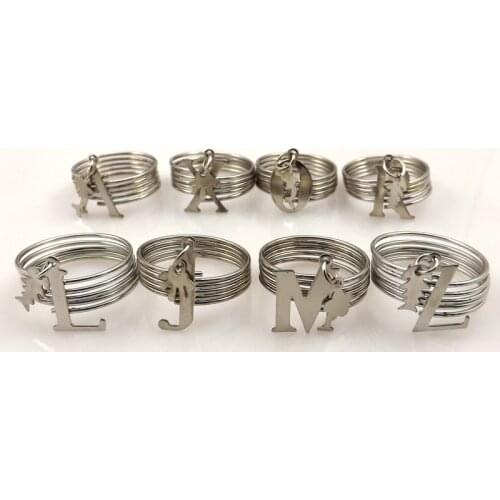 50pcs Spring Style Mixed Alphabet Rings With Small Pendants Funny Rings Wholesale