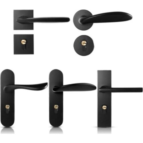 Mute Black Door Lock Aluminium Alloy Interior Door Lock Handle Modern Anti-theft Room Wood Door Lock Furniture Door Hardware