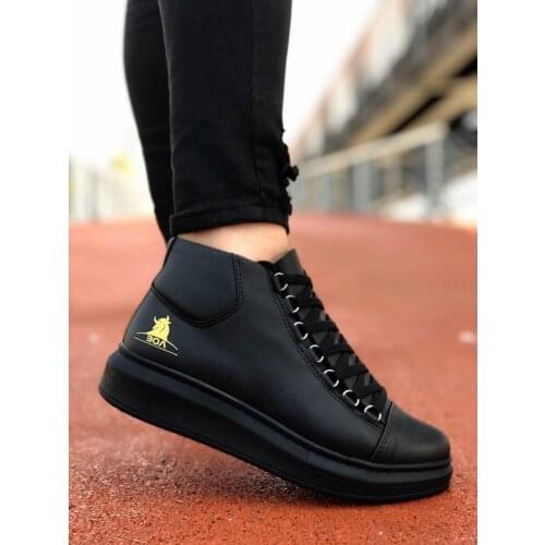 BA0032 BOA Laced Snekaers Black High Bottom Half Ankle Boot