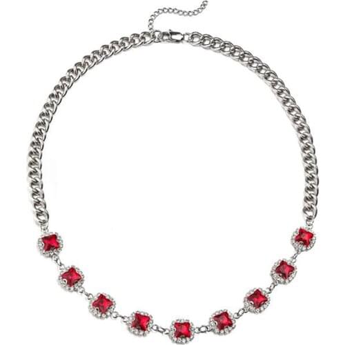 Stainless Steel Red Black Stone Hip Hop Fashion Men Women Street Dance Pendant Necklace Cuban Chain Jewelry Gift For Him