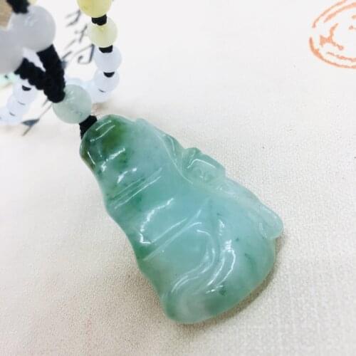 Pure natural Emerald jade pure hand-carved oil blue two-color bamboo pendant three-color jade beads necklace men and women sweat