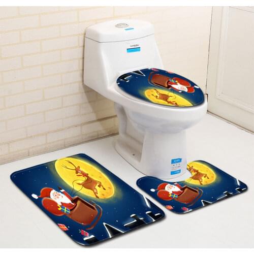 Christmas Toilet seat Cover 3Pcs Set Bath Mat Non-Slip Bathroom Rugs Water Absorption Doormats Xmas Decorations For Home