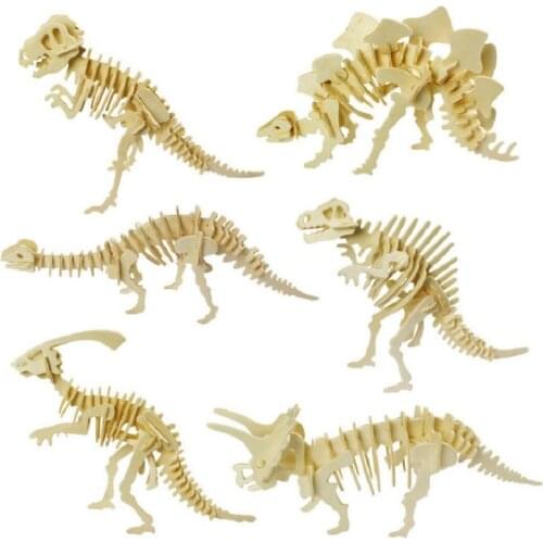 Wood Dinosaur 3d Puzzle Tyrannosaurus Rex Simulation Handmade Model Educational Animal Gift for Children Boy Hand Assembled Toys