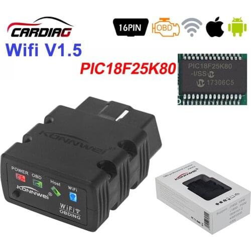 Konnwei KW902 Black Wifi ELM327 V1.5 PIC18F25K80 OBDII Diagnostic Tools ELM 327 OBD2 Vehicle Code Reader Support J1805 Protocol