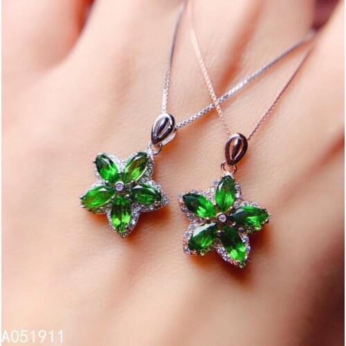KJJEAXCMY fine jewelry natural Diopside 925 sterling silver women pendant necklace chain support test trendy