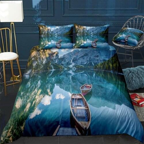 Beautiful Mountain Lake Quilt Cover Pillowcase 3Piece Comforter Bedding Set With Pillow Case Single Double Duvet Cover